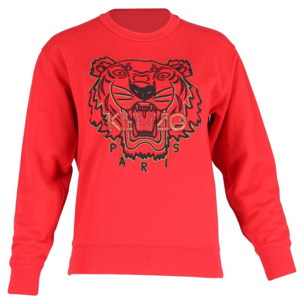 Kenzo Tiger Graphic Sweater in Red Cotton